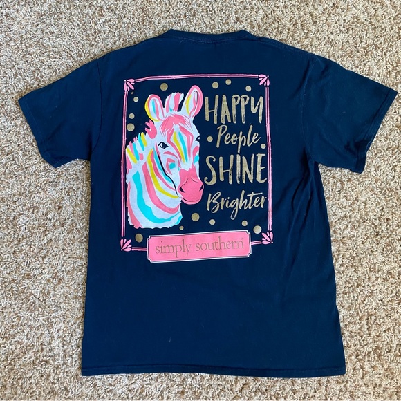Simply Southern Navy Blue and Hot Pink Zebra Tee Shine Bright - Picture 1 of 11